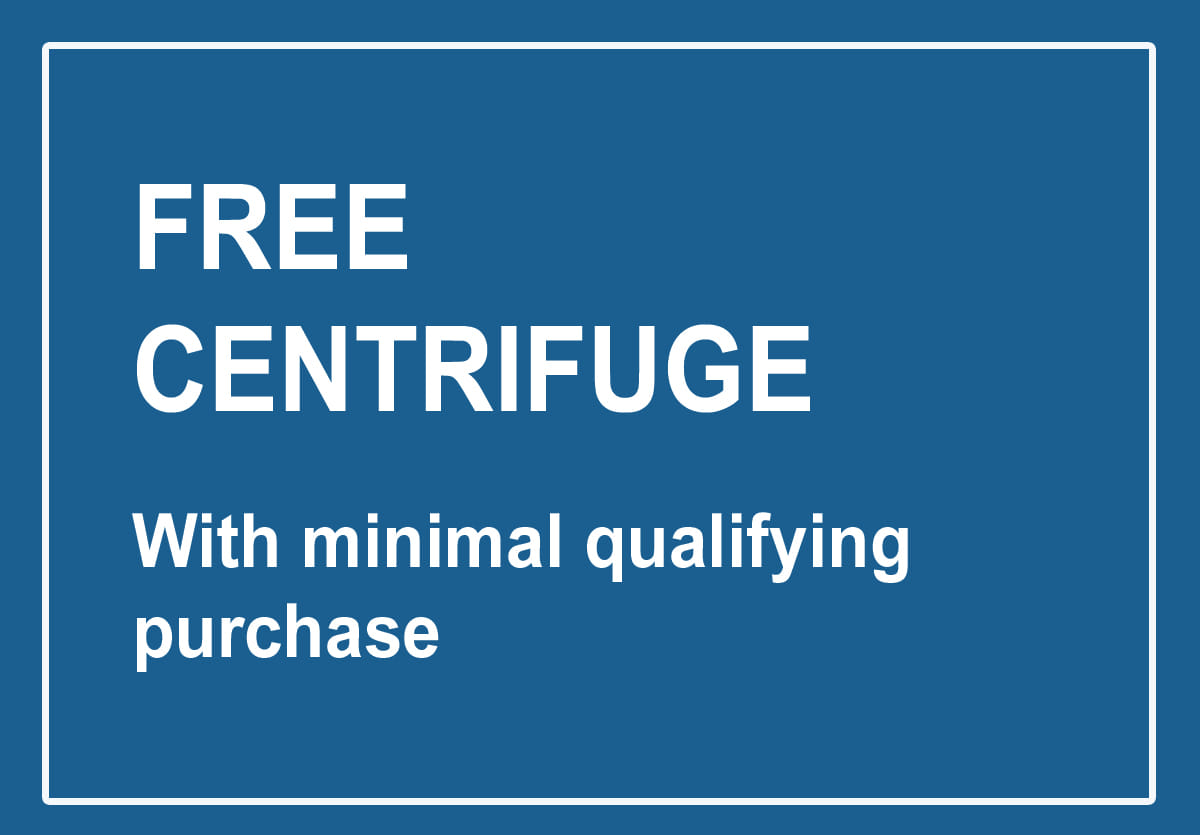 sign that says free centrifuge with minimal qualifying purchase